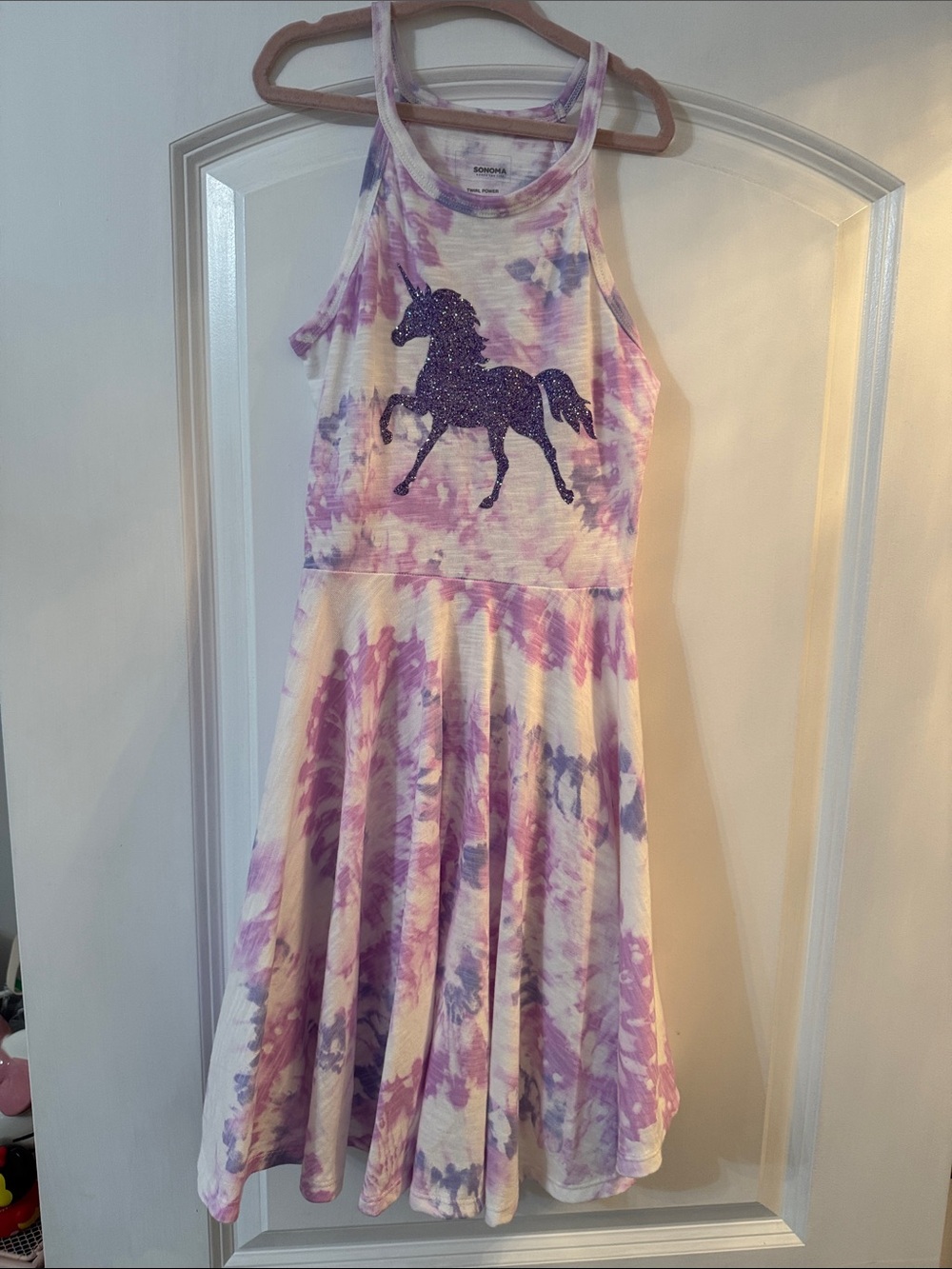 Sonoma White and Purple Tie-Dye Unicorn Halter Dress